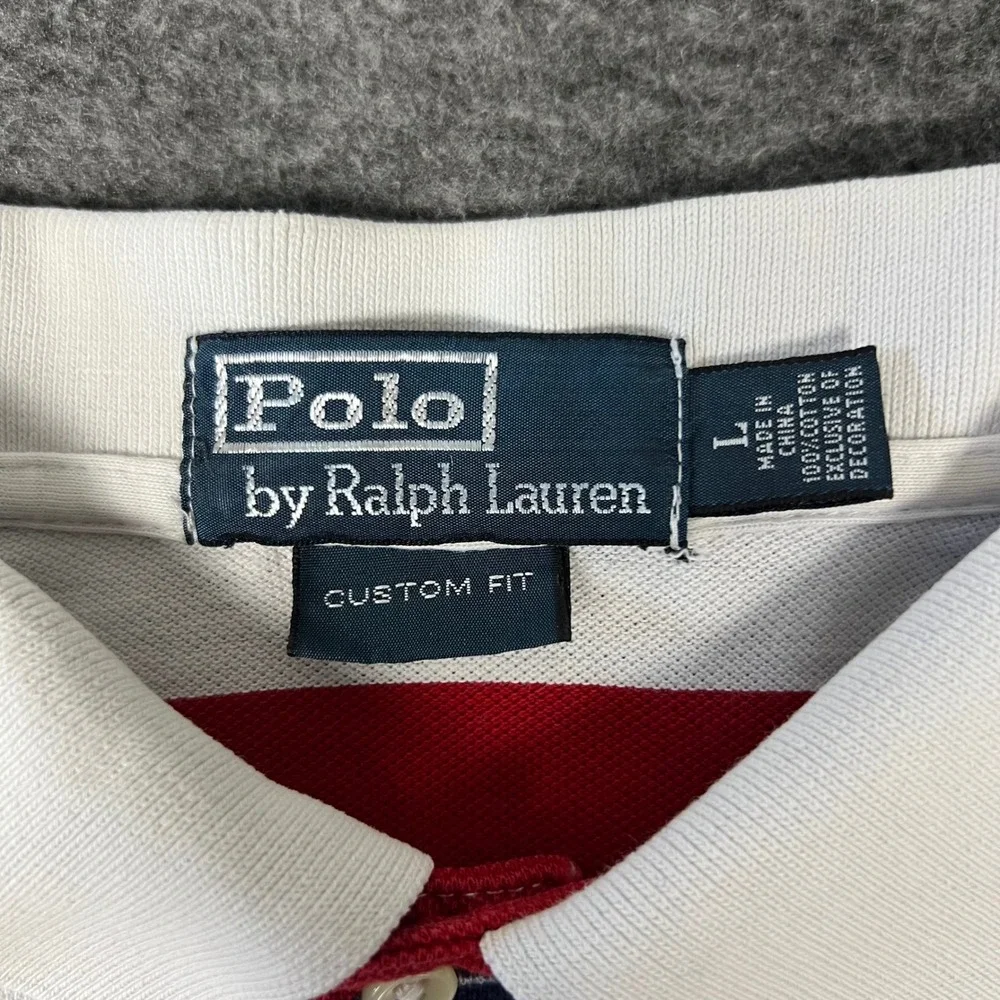 Vintage Polo Ralph Lauren Polo Shirt Men's Large Red White Striped Custom Fit